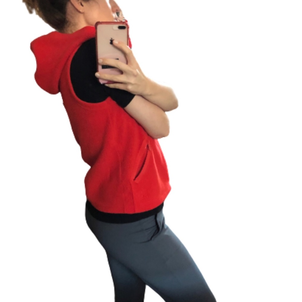 Calvin Klein red cotton fleece zip up hooded vest